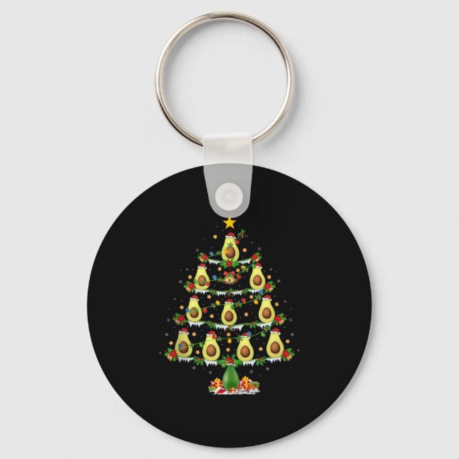Avocado Christmas Tree Lights Funny Avocado Xmas T Key Ring (Front)