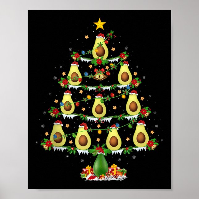 Avocado Christmas Tree Lights Funny Avocado Xmas T Poster (Front)
