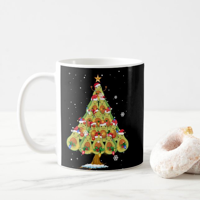 Avocado Christmas Tree Santa ELF Avocado Lover Coffee Mug (With Donut)