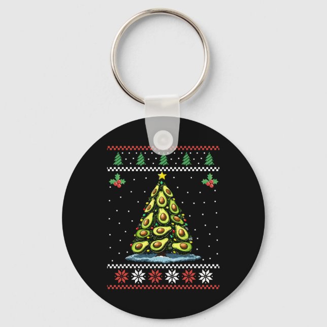 Avocado Christmas Tree Ugly Christmas Sweater Xmas Key Ring (Front)