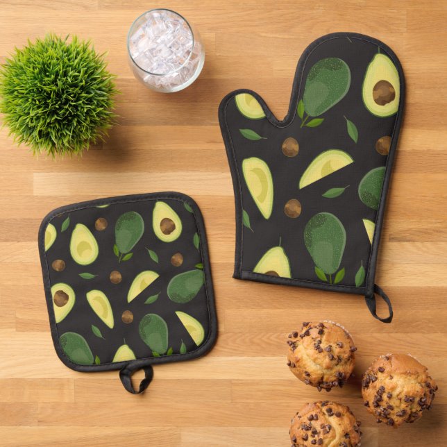 Avocado Cloth Placemat Oven Mitt & Pot Holder Set (Top Down)
