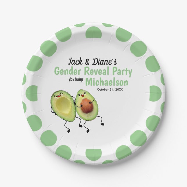 Avocado Couple Gender Reveal Party Paper Plate (Front)