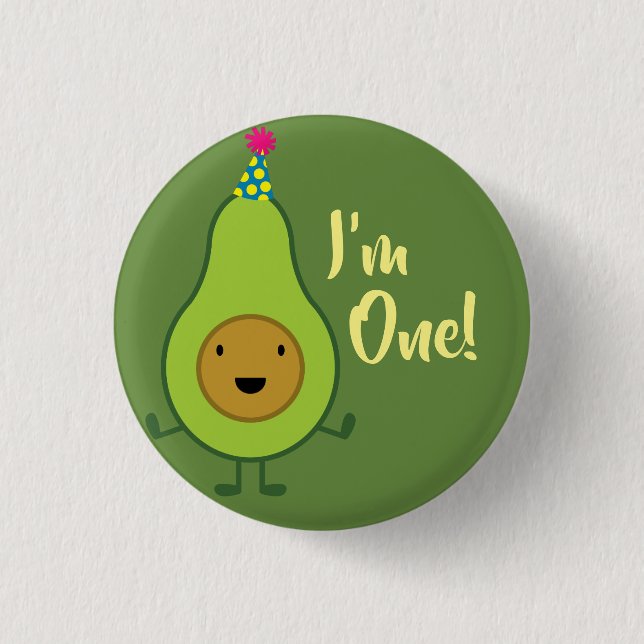 Avocado Cute 1st Birthday Button Pin (Front)