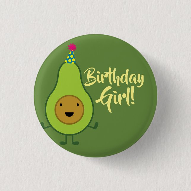 Avocado Cute 1st Birthday Girl Button Pin (Front)