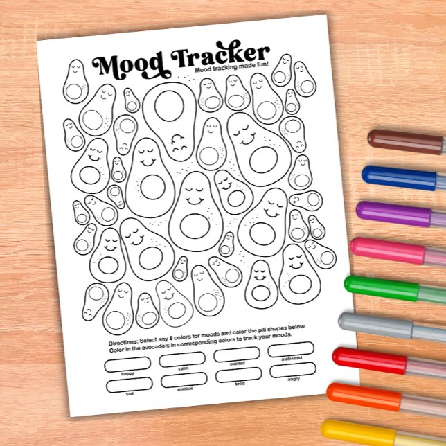 Avocado Cute Mood Tracker Daily Moods Tracking  Notepad (Avocado Mood Tracker Coloring Page Notepad)