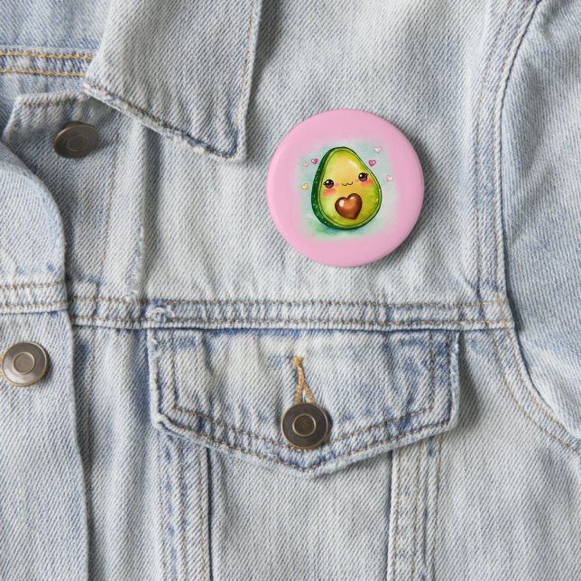 Avocado Cutie -  Button, Pink 6 Cm Round Badge (In Situ)