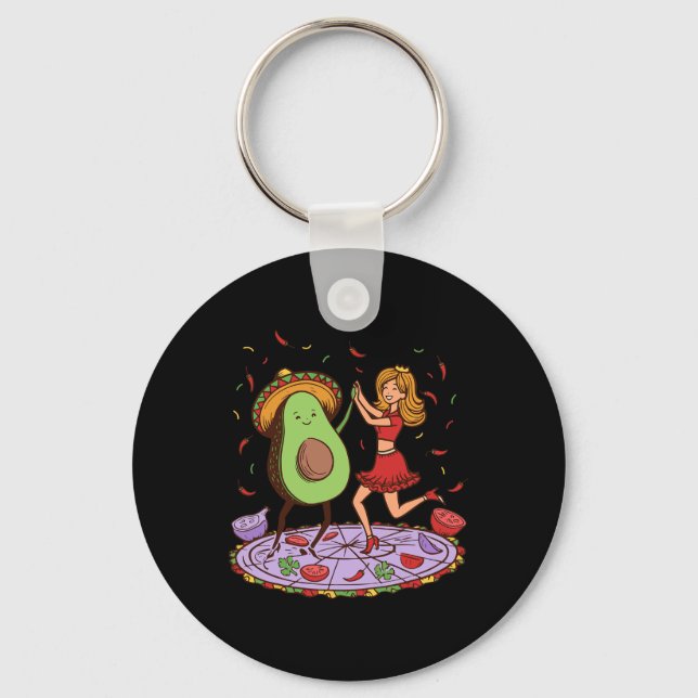 Avocado Dancing Salsa Cinco De Mayo Mexican Avocad Key Ring (Front)