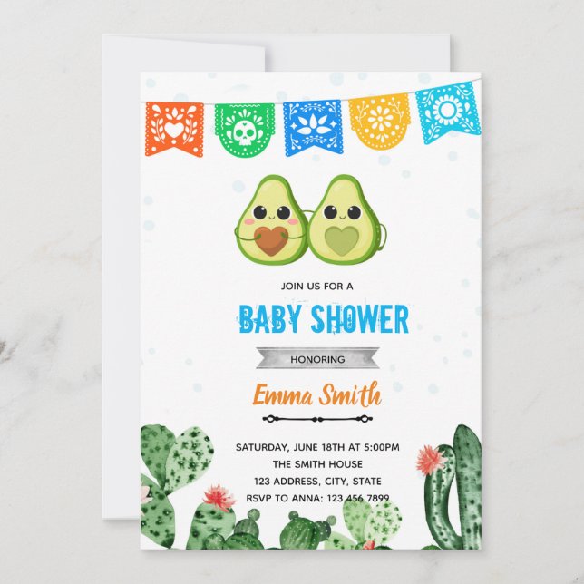 Avocado fiesta blue shower theme invitation (Front)