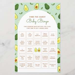 Avocado Find The Guest Bingo Baby Shower Game