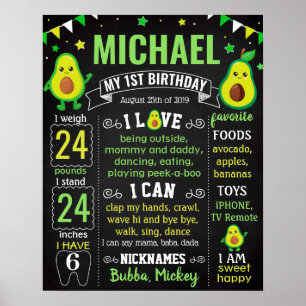 Avocado First birthday party chalkboard Poster