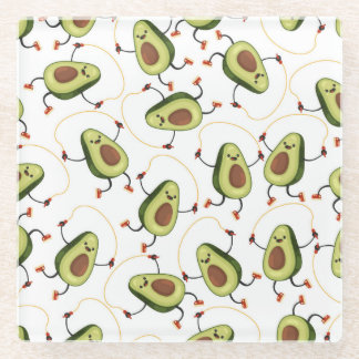 Avocado Fitness: Cute Vintage Pattern Glass Coaster