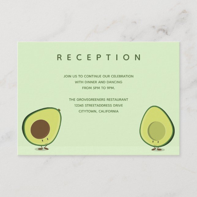 Avocado Food Characters Green Wedding Reception Enclosure Card (Front)