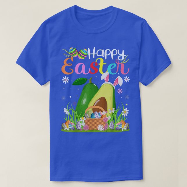 Avocado Fruit Bunny Egg Hunting Funny Avocado Happ T-Shirt (Design Front)