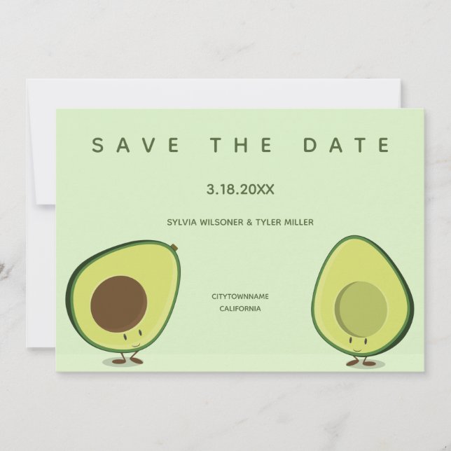 Avocado Fun Whimsical Food Wedding Save The Date (Front)