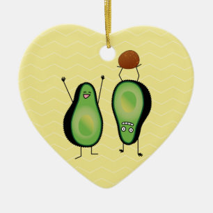 Avocado funny cheering handstand green pit ceramic ornament