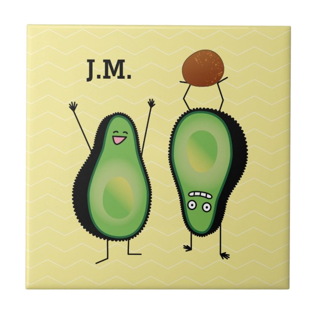 Avocado funny cheering handstand green pit ceramic tile (Front)
