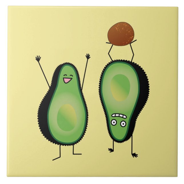 Avocado funny cheering handstand green pit ceramic tile (Front)