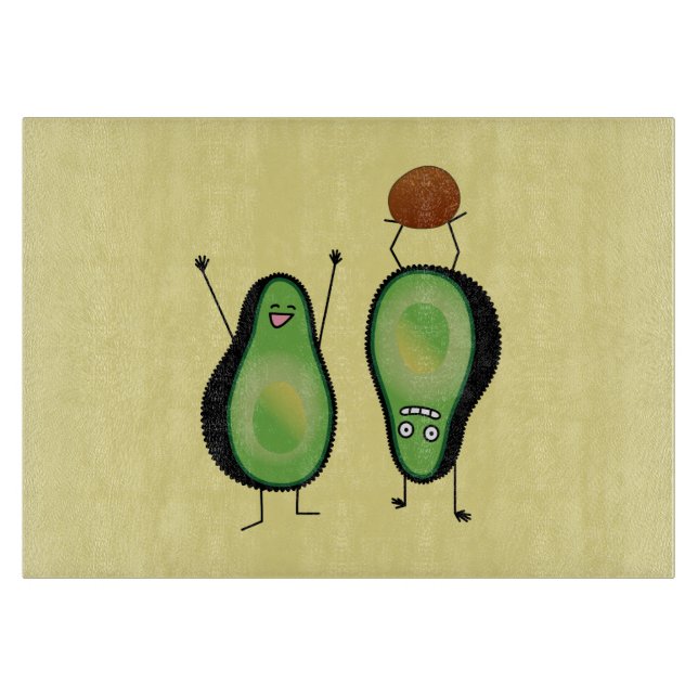 Avocado funny cheering handstand green pit cutting board (Front)