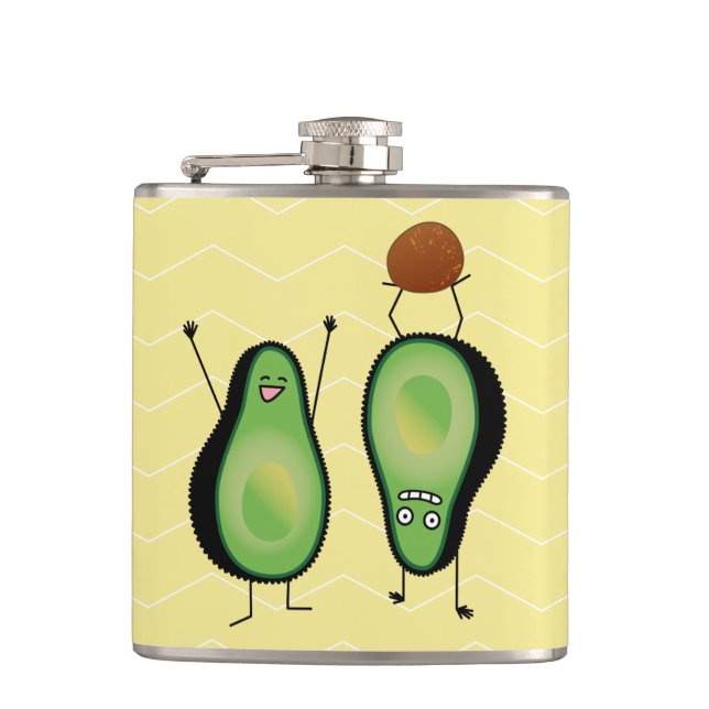 Avocado funny cheering handstand green pit hip flask (Front)