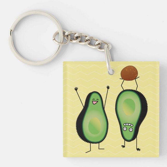 Avocado funny cheering handstand green pit key ring (Front)