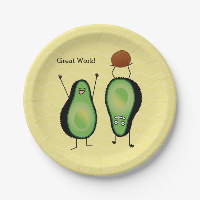 Avocado funny cheering handstand green pit paper plate (Front)