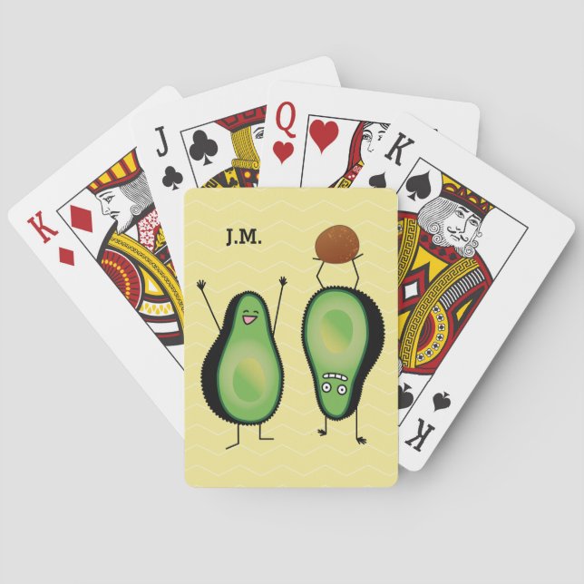 Avocado funny cheering handstand green pit playing cards (Back)