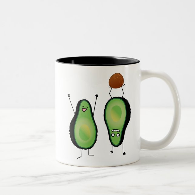 Avocado funny cheering handstand green pit Two-Tone coffee mug (Right)