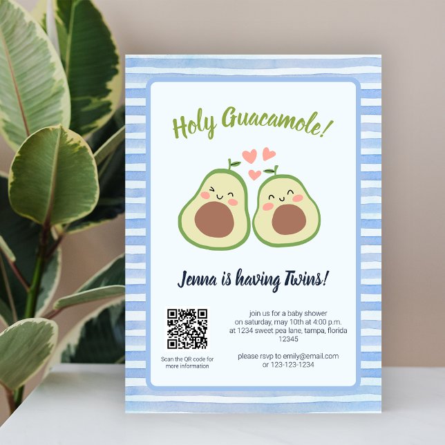 Avocado Gender Neutral QR Code Twins Baby Shower Invitation (Avocado Gender Neutral QR Code Twins Baby Shower Invitation)