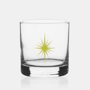 Avocado Green 1950s Atomic Starburst Mid Century Whiskey Glass