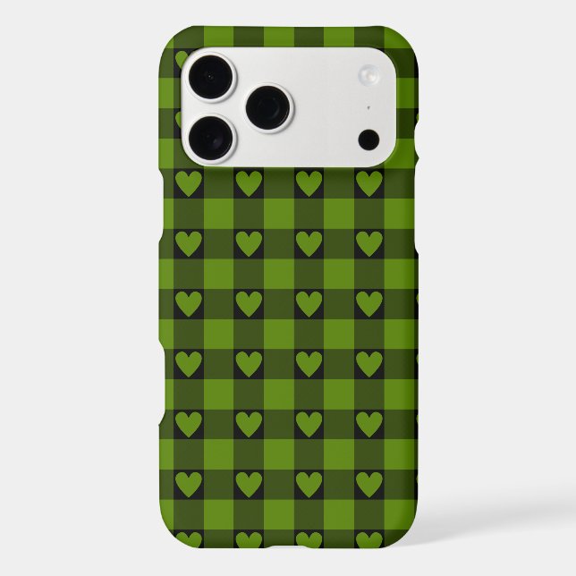 Avocado Green Black Buffalo Heart Plaid Phone Case (Back)