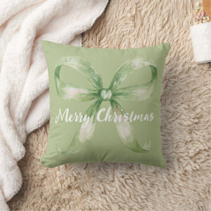 Avocado Green Bow Christmas Cushion