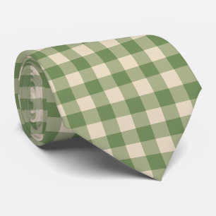 Avocado Green Cream Cottagecore Gingham Check Tie