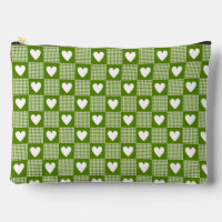 Avocado Green Gingham Heart Patch Plaid