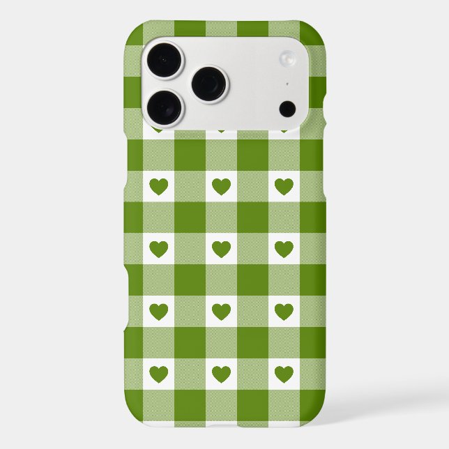 Avocado Green Heart Plaid Gingham iPhone Case (Back)