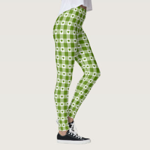Avocado Green Heart Plaid Gingham Retro Color Leggings