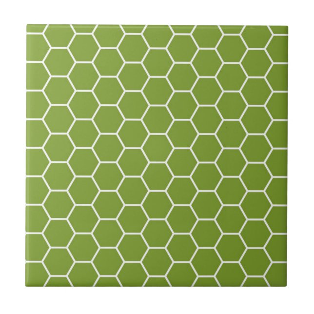 Avocado Green Honeycomb Hexagon Geometric Pattern Tile (Front)