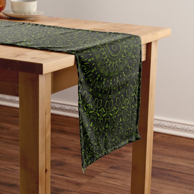 Avocado Green Mandala with Geometric Symmetry Long Table Runner (In Situ)