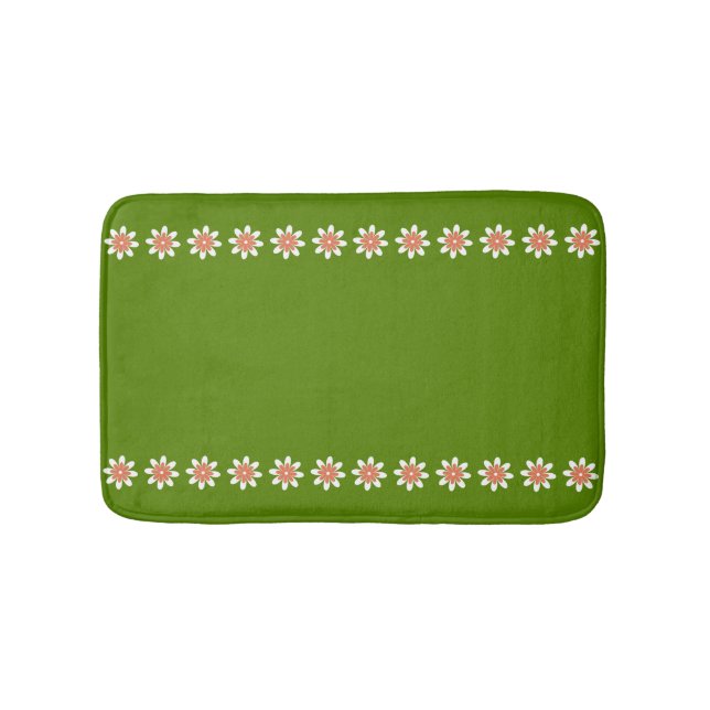 Avocado Green Minimal Flower Border Retro Bath Mat (Front)
