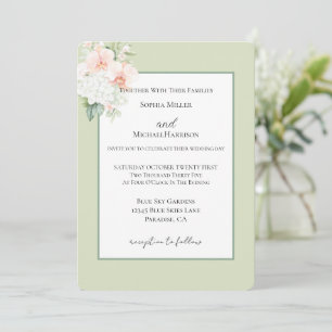 Avocado Green Peach Blush Orchid Flowers Wedding Invitation