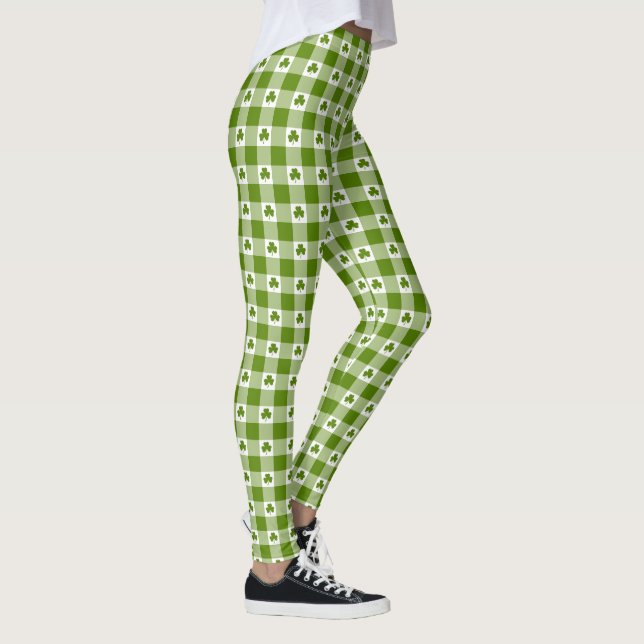 Avocado Green Plaid Shamrock Clover Retro Color Leggings (Right)