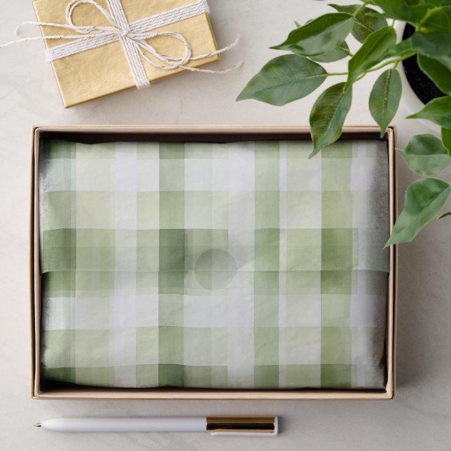 Avocado Green Plaid Stripes Birthday Tissue Paper (Gift)