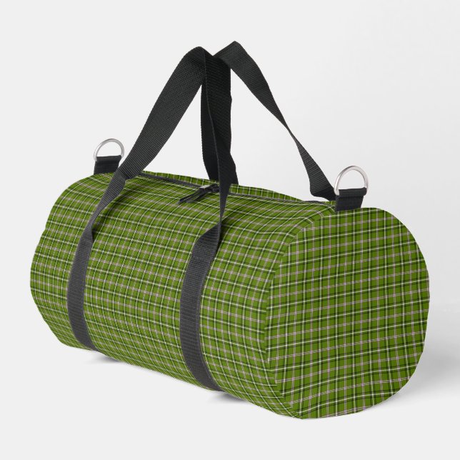 Avocado Green Plaid Windowpane Pattern Retro Duffle Bag (Left Corner)