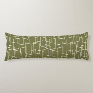 Avocado Green Retro Lino Print Geometric Pattern Body Cushion