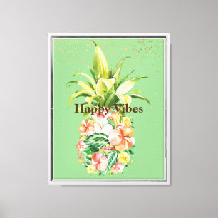 Avocado Green Yellow Tropical Floral Pineapple Canvas Print
