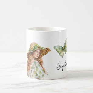 Avocado Hat Butterfly Red Head Female Coffee Mug