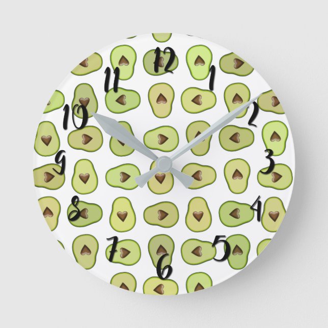 Avocado Heart Fruit Trendy Food Whimsical Cool Round Clock (Front)