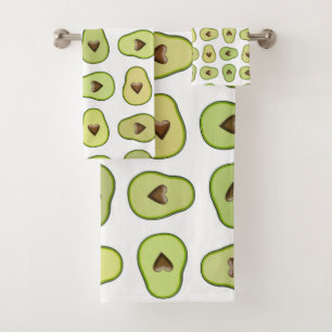 Avocado Heart Healthy Fruit Fun Whimsical  Pattern Bath Towel Set