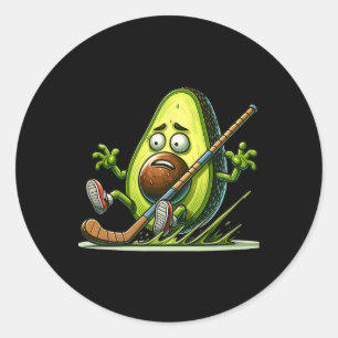 Avocado Ice Hockey Humor Cartoon Goalie Slip  Classic Round Sticker