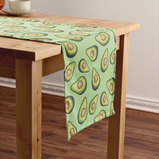 Avocado Illustrated Pattern Green Monogram Short Table Runner (In Situ)