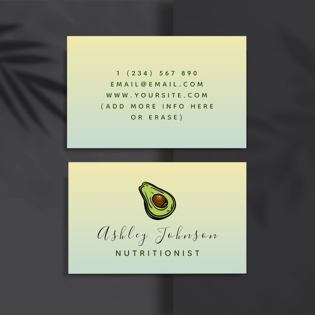 Avocado Illustration Nutritionist Dietician Ombre  Business Card (Creator Uploaded)